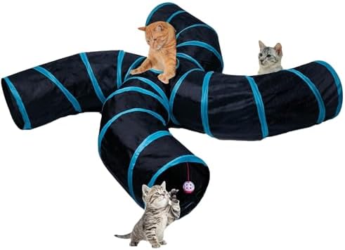 EGETOTA Cat Tunnel for Indoor Cats Large, with Play Ball S-Shape 4 Way Collapsible Interactive Peek Hole Pet Tube Toys, Puppy, Kitty, Kitten, Rabbit (S4 - Black & Blue) by EGETOTA