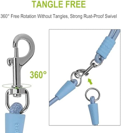 Double Dog Leash for Two Dogs,Dual Hands Free Heavy Duty Dog Leashes,360 Swivel No Tangle Walking Leash,Soft Padded Handle,Adjustable Crossbody Waist Belt Rope for Small Medium Large Dogs,Blue - Image 2