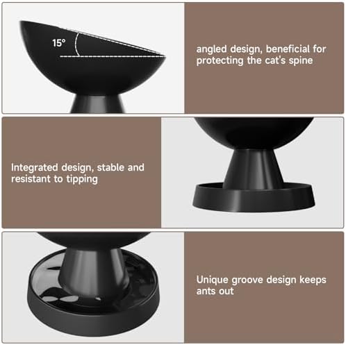 Raised Cat Food Bowl, Ceramic 15° Tilted Cat Bowl(Black) - Image 3