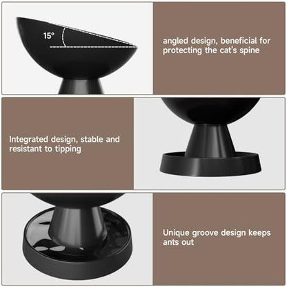 Raised Cat Food Bowl, Ceramic 15° Tilted Cat Bowl(Black) - Image 3
