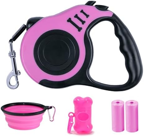 Retractable Dog Leash, 16 FT Dog Leash for Small Medium Dogs up to 33lbs, Pet Tape with Anti Slip Handle and Lock Nylon, 1 Silicone Dog Bowl, 1 Dispenser, 2 Waste Bag by Denyskwin