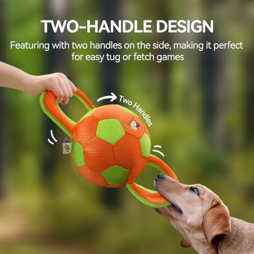 ALL FOR PAWS Upgraded Dog Ball with Handles, Durable Dog Toy with Squeaker, Interactive Tug of War Ball Toy for Medium and Large Dogs,15.7 x 7.9 x 7.9 Inch - Image 3