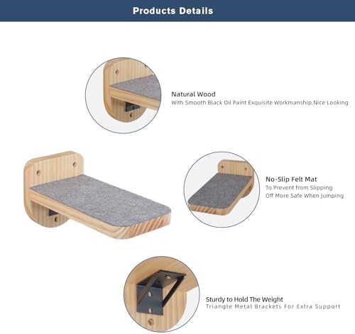 ESPETS Set of 3 Natural Wood Cat Wall Steps Floating Ladder Stairs - Image 2