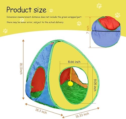 Andiker Cat Tent with a PlushBall, Colorful Foldable Polyester Cat Play Tents Match with Most Cat Tubes for Indoor Cats Game, Sleep, 3 Holes Convenient Kitten Nest for Indoor Kitten, Rabbit(Tent S) - Image 2