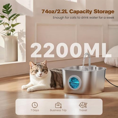 Cat Water Fountain Stainless Steel: Pet Fountains for Cats/Dog Indoor 74oz - Image 6