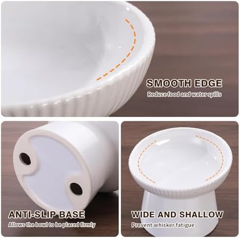 Elevated Cat Food Bowl, Ceramic Raised and Tilted Water Bowl, Whisker Fatigue Cat Bowls for Indoor Cats, Anti Vomiting and Protect Spines Pet Feeding Dishes for Kittens Small Dog, Heavy Non-Slip Base - Image 4