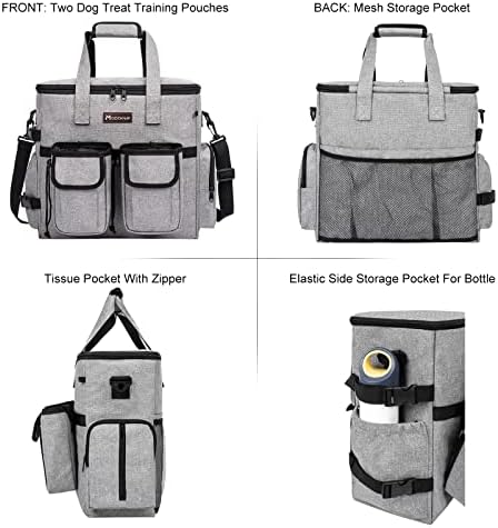 Dog Travel Bag, Airline Approved Pet Travel Bag with 2 Dog Treat Training Pouches for Weekend Pet Travel Supplies & Accessories, Light Grey - Image 4
