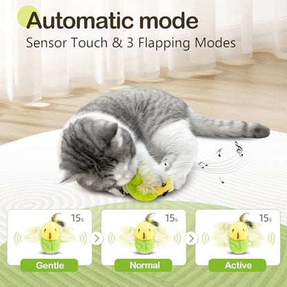 Migipaws Cat Toys,Interactive Lifelike Amakihi Flying Flapping Bird with Catnip, Feathers Hanging by Elastic String, Automatic Chirping Kitten Toys for Indoor Cats Self Play, Rechargeable(Green) - Image 5