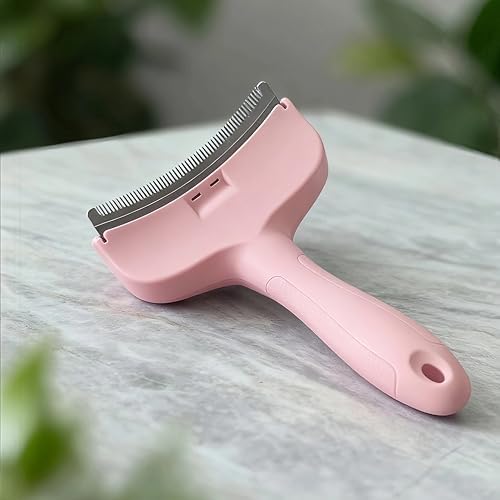 Pink Small Comb for Shedding Dogs & Cats, V-Shape Tight Teeth Deshedding Dog Brush with Ergonomic Design Grip Handle, Pro Pet Combs for Reducing Loose Hair by DISECUM