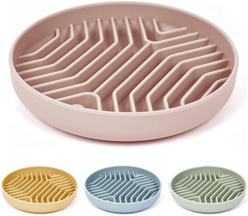 Silicone Slow Feeder Dog Bowls, Puzzle Design with Suction Cups (Pink) by XAQMHSW