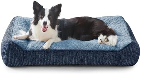 JOEJOY XL Orthopedic Dog Beds Large Sized Dog, Extra Thick Supportive Big Dogs Couch Bed with Sides, Ultra Soft Pet Bed Sofa for Large Dogs, Blue, 38''x28'' by JOEJOY