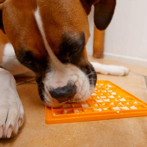 LickiMat Classic Playdate Slow Feeder for Dogs Lick Mat Boredom Anxiety Reducer Perfect for Food Treats Yogurt Liquid Food Peanut Butter Fun Alternative to a Slow Feed Dog Bowl, Orange - Image 2