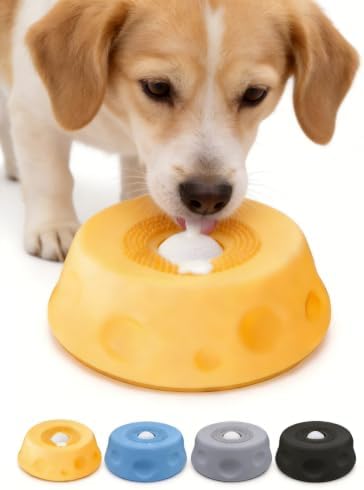 Dog Lick Ball Bowl with Rolling Ball, Food Silicone, Non-Slip Base, Yellow by Unknown