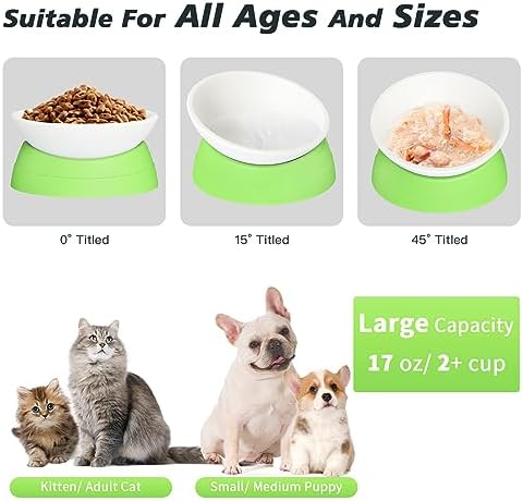 Elevated Cat Bowl, Adjustable Raised Slanted Food Bowl for Cats and Small Dogs, Wide Shallow PP Dish with TPR Non Slip Base, Whisker Friendly, 17 oz - Image 3