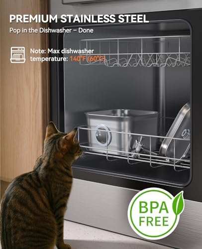 Stainless Steel Cat Water Fountain, 2.8L with 20dB Ultra-Quiet Pump- Ideal for Timid Pets, LED Water Level Window, Dishwasher Safe, 24/7 Circulation- Includes 9 Replacement Filters - Image 3
