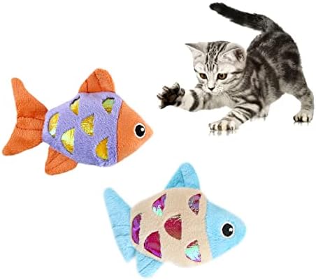 Andiker Cat Catnip Toys, 2pcs Small Cat Fish Toys with Crinkle Shine Ring Paper to Make Sound to Catch Your Cats Eyes and for Your Cats to Chew and Catch Interactive Cat Toys for Indoor Kitten (2pc) by Andiker-ServingforYou