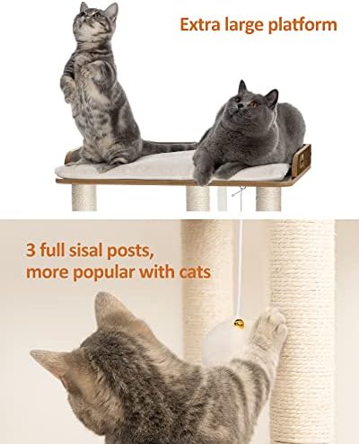 FourFurPets 26.7in Large Cat Tree Tower Condo, Cat Scratch Posts for Indoor Cats, Big Plate, Three 23.6in Full Sisal Scratching Posts, Rustic Brown - Image 4