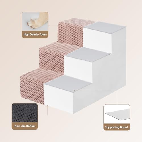EHEYCIGA Dog Stairs for Small Dogs 13.5" H, 3-Step Dog Steps for Cats, Pink - Image 3