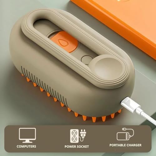 3-in-1 Steam Pet Brush for Cats & Dogs – Self-Cleaning Grooming Comb with Spray Mist, Massage & Shedding, Rechargeable USB, Anti-Static, Foldable Handle – Kakhi - Image 4
