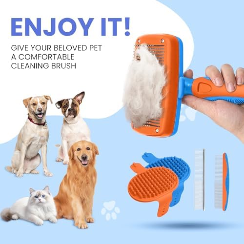 Self Cleaning Shedding Brush - 5-in-1 Professional Pet Grooming Kit Skin Friendly Grooming Tool for Dogs, Cats, and Puppies, Deshedding and Hair Removal for Long and Short Haired Pets,（Blue-Orange） - Image 7