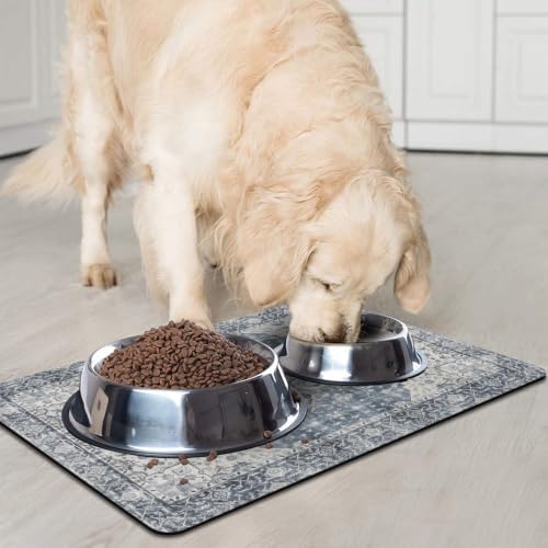 Dog Food Mat for Floors, Absorbent Pet Cat Food Bowl Mat, 12x20 in - Image 2