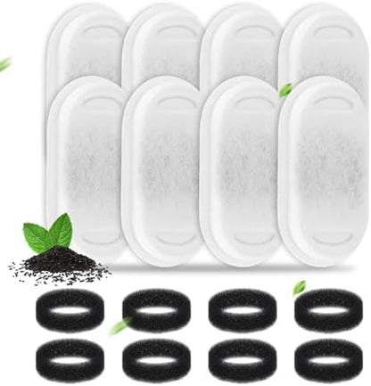 Cat Water Fountain Filter 16 pc for Stainless Steel 108oz/3.2L& 67oz/2L Automatic Pet Water Dispenser Fountian Replacement Filter,Carbon Filter Plus Sponge Foam Filter (White, 8 filters & 8 sponges) by Unknown