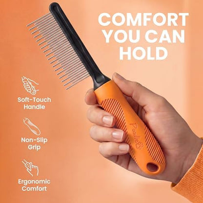Poodle Grooming Comb - Metal Dematting Comb with Long & Short Stainless Steel Teeth for Removing Matted Hair & Knots, Safe and Gentle for Dogs & Cats (Orange) - Image 4
