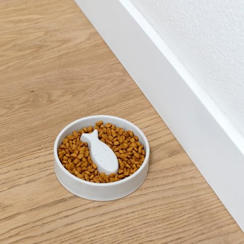 Fringe Studio Speckled Fish Bone Small Ceramic Cat Bowl, Slow Feeder Pet Bowl (5" Diameter x 1.25" H, 5.5 fl.oz.), PetShop Collection (780SM001) - Image 2