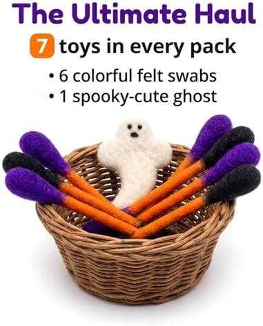 Glaciart One Halloween Cat Toys with Catnip – 7 Pack Felt Swab Cat Toys + Ghost Toy, Interactive Wool Cat Toys for Indoor Cats & Kittens, Handmade Natural Catnip Toys for Chase, Chew & Play - Image 6