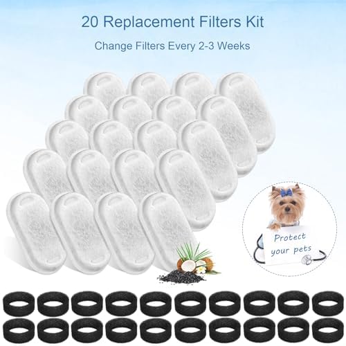 SORON Cat Water Fountain Filters for 67oz/2L and 108/3.2L Stainless Steel Pet Fountain Replacement Filters, 20 Dog Water Bowl Dispenser Filter Replacement with 20 Sponges, Easy to Install and Clean - Image 4