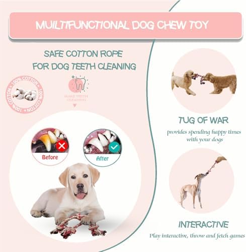 2-Pack Dog Rope Toy Durable Cotton Dog Chew Toys for Aggressive Chewers Interactive Tug of War and Teeth Cleaning for Small to Medium Breed Pets(Pink, Medium) - Image 4