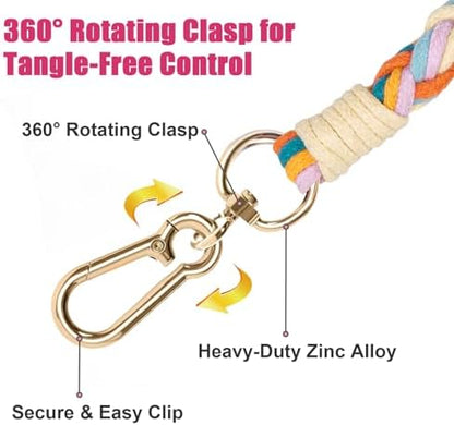 5FT Braided Cotton Rope Leash for Small, Medium and Large Dogs,Rainbow Mix - Image 4