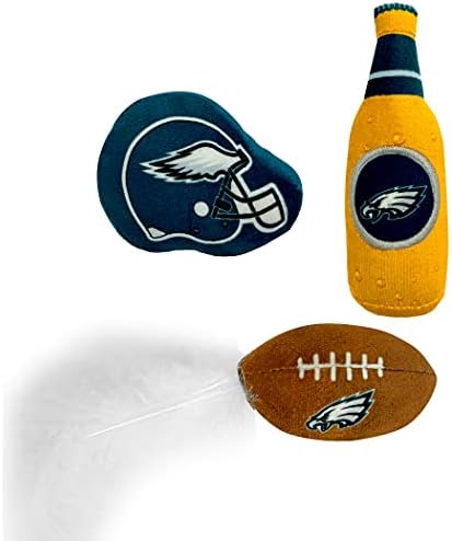 BEST PLUSH CAT TOY NFL PHILADELPHIA EAGLES Complete Set of 3 piece Cat Toys filled with Fresh Catnip. Includes: 1 Helmet Cat Toy, 1 Football Cat Toy with Feathers & 1 Beer Bottle. Beautiful Team LOGOS - Image 2