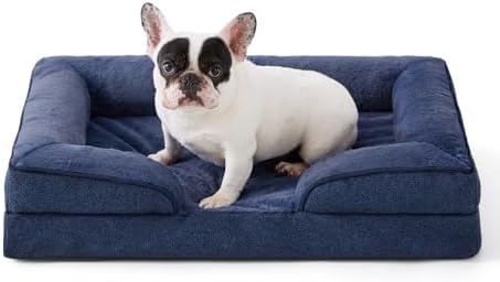 Made4pet Dog Bed Orthopedic, Dog Sofa for Small Dogs Supportive Foam Pet Cushions Bed with Washable Removable Cover, Egg-Crate Foam, Waterproof Lining Bottom, Blue, 30 * 20 * 6.5 Inch by Made4Pets