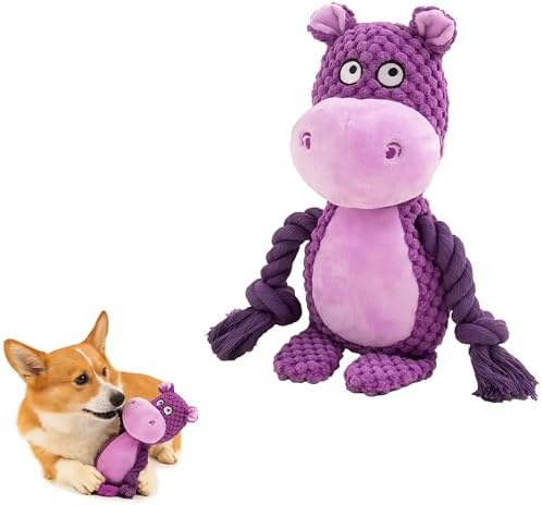 Plush Hippo Dog Toy with Squeaker and Crinkle Paper for Puppies by PandySarp