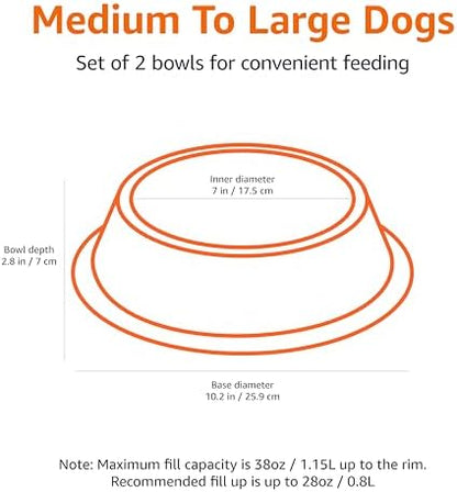 Amazon Basics Stainless Steel Non-Skid Dog Water And Food Bowls, Dishwasher Safe, Rust Resistant, 38oz Capacity, 10 x 2.8 Inches, 2-Pack - Image 2