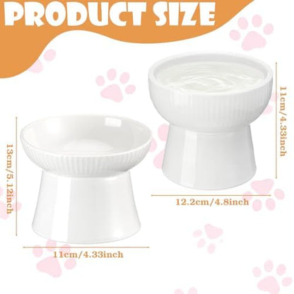 2 Pcs Cat Elevated Ceramic Bowls Raised Cat Food and Water Dishes, High Edge, Anti Vomiting Cats Feeder Bowl for Pets Kitten Puppies Dry Wet Food and Water, Dishwasher Safe - Image 2