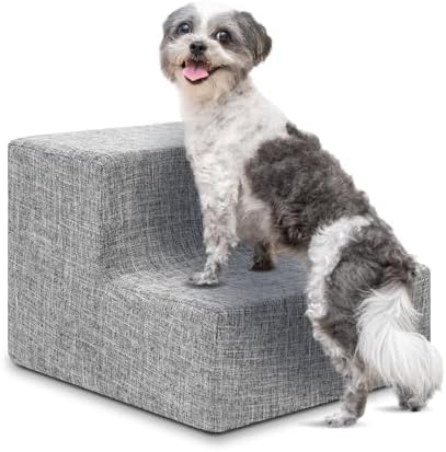 Best Pet Supplies Dog Stairs & Steps - Foam Steps for Small Dogs & Cats, Non-Slip Indoor Balanced Pet Step Support, Dog Ramp, No Assembly, Ash Gray Linen, 2-Step (12-inch Height) by BestPetSuppliesLLC