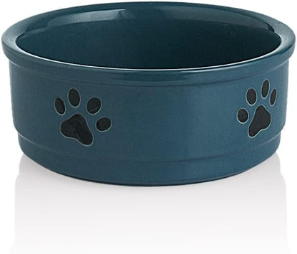 Sweejar Ceramic Dog Bowls with Paw Pattern, Dog Food Dish for Small Dogs, Porcelain Pet Bowl for Water 16 Fl Oz (Fog Blue)