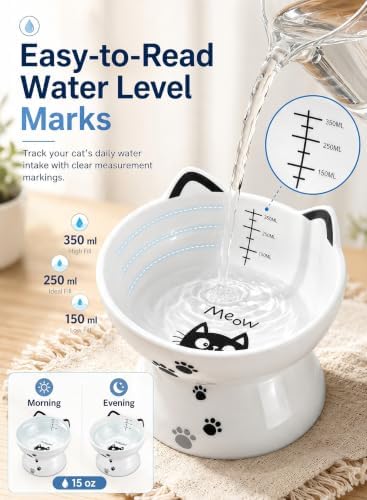 15 oz Elevated Cat Water Bowl, Ceramic Pet Bowl with Tick Mark - Image 5