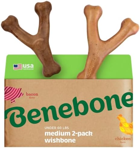 Benebone 2-Pack Wishbone Durable Dog Chew Toy for Aggressive Chewers, Real Bacon & Chicken, Made in USA, Medium by Benebone