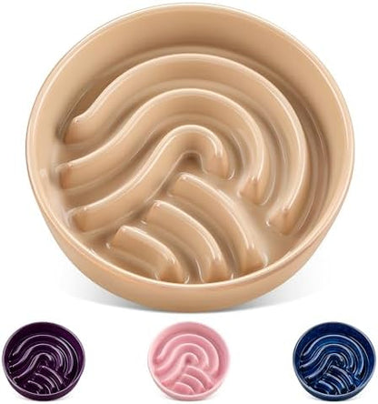 vancasso Slow Feeder Dog Bowl, 1.5 Cup Ceramic Slow Feeding Food Dish for Small and Medium Breed, Puzzle Dog Food Bowl for Fast Eater, Brown by vancasso
