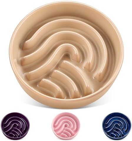 vancasso Slow Feeder Dog Bowl, 1.5 Cup Ceramic Slow Feeding Food Dish for Small and Medium Breed, Puzzle Dog Food Bowl for Fast Eater, Brown by vancasso
