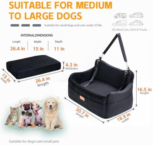 Dog Car Seat for Large Dogs up to 55 lbs, Heavy Duty Booster Seat - Image 2