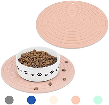 Ptlom Pet Food Mat for Dog and Cat Placemat 2 Pcs, Mat for Prevent Food and Water Overflow, Suitable for Medium and Small Pet, Silicone, 9.5"* 9.5" by PTLOM