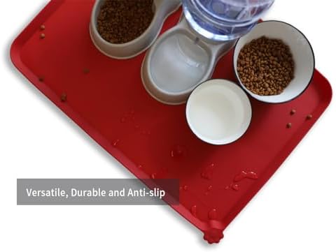 Hoki Found X-Large Silicone Non Slip Pet Feeding Mats - Waterproof Dog Cat Food Mats for Carpet - Classic Red - Image 4