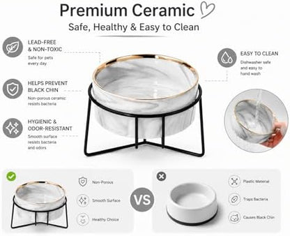 Dazzling Ceramic Elevated Cat Bowls, Gift for Cat Owner, Birthday (Medium,Grey) - Image 5