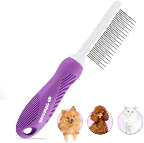 Detangling Pet Comb for Dogs & Cats with Long & Short Stainless Steel Metal Teeth for Removes Tangles and Knots - Detangler Grooming Tool for Dematting Matted Fur. by Shopping+GD