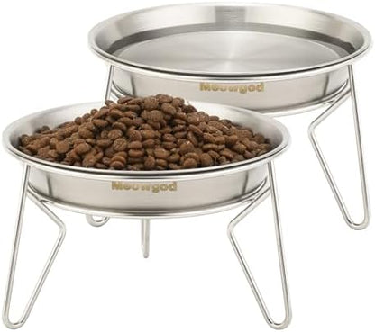 Elevated Cat Bowls,6.7" Extra Wide Raised Stainless Steel Cat Food Bowls with Anti-Slip Metal Stand Whisker Friendly Water Dishes for Indoor Cats and Small Dogs-2pack by Meowgod