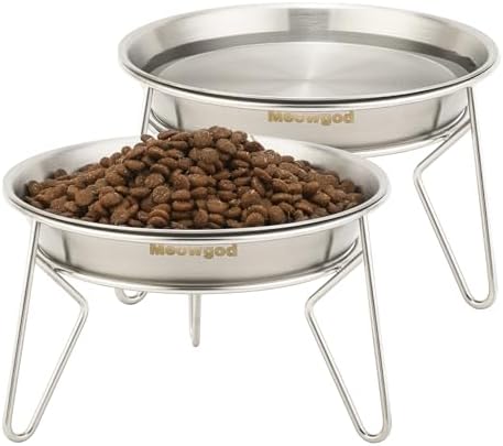 Elevated Cat Bowls,6.7" Extra Wide Raised Stainless Steel Cat Food Bowls with Anti-Slip Metal Stand Whisker Friendly Water Dishes for Indoor Cats and Small Dogs-2pack by Meowgod